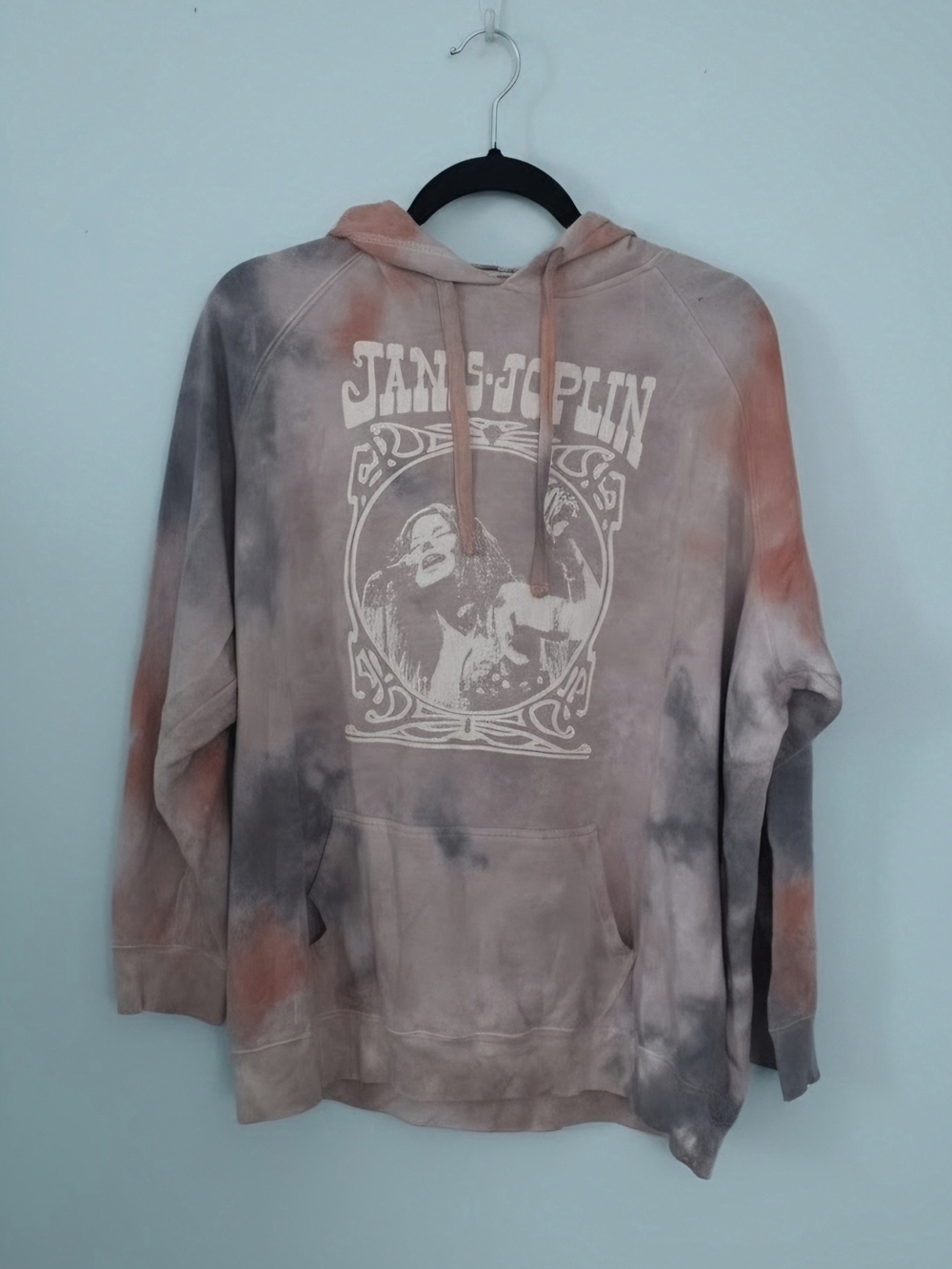 Janis Joplin Tie-Dye Pullover Hoodie - Red & Gray